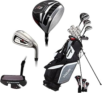 M5 Complete Golf Club Set for Men - Left Handed Tall Mens Golf Clubs Full Set w/Driver, Wood, Hybrid, Irons, Putter, Stand Bag & Headcovers - Beginner Friendly Package - Black/Red