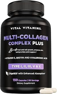 Multi Collagen Complex Plus - with Biotin, Hyaluronic Acid, Vitamin C - Type I, II, III, V, X - for Women & Men - Hair, Skin, Nails Beauty Complex - 150 Capsules