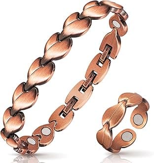 Copper Bracelets for Women Lymph Detox Magnetic Bracelets, 100% Solid Pure Copper Bracelet with 3500 Gauss Magnets & Lymphatic Drainage Ring with Adjustment Tool