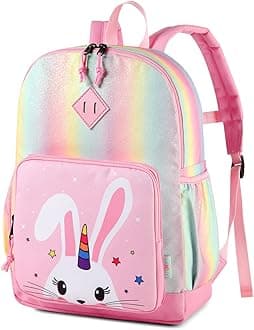 Backpack for Little Girls, Cute Rainbow Glitter Lightweight Water Resistant Preschool Backpack Bookbag for Kids,Toddlers Kindergarten School Bag Rabbit