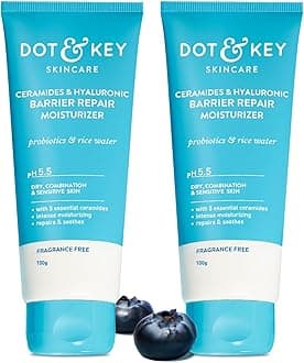 Dot & Key Barrier Repair Moisturizer For Normal, Dry, Combination & Sensitive Skin | 120 Hrs Moisturization, With 5 Ceramides & Hyaluronic | Repairs Damaged Skin Barrier, Non-Comedogenic |Pack of 2, 100 gms each