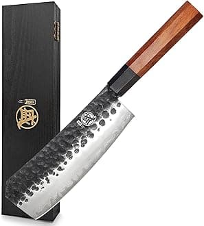 MITSUMOTO SAKARI 7 inch Kitchen Cleaver/Boning Chef's Knife, 3 Layer 9CR18MOV Clad Steel Professional Japanese Kitchen Cooking Knives (Rosewood Handle & Sandalwood Gift Box)