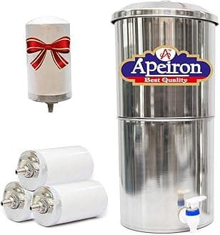 Apeiron Purifier Water Filter With 3 Candle - 27 Litre, Activated Carbon, Silver