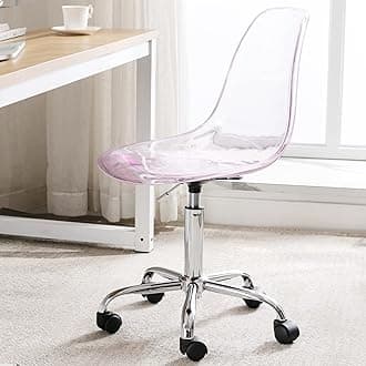 HOMEFUN Clear Desk Chair, Acrylic Rolling Armless Vanity Swivel Height Adjustable Ghost Molded Plastic Home Office Chairs with Wheels, Pink