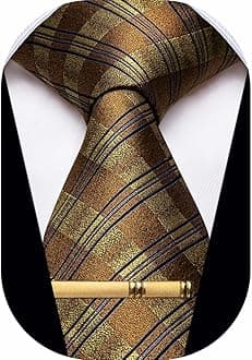 Brown Men's Tie, Jacquard Woven Stripe Necktie, Business Formal Tie