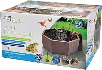 Aquagarden No Dig Nature Pool, Complete Water Feature Kit, Attract Birds and Wildlife to Your Yard, Includes Pond Structure, Liner, Fountain Pump, Nature Ladder, Planting Pocket