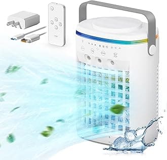Vidihill Portable Air Conditioner, Evaporative Air Cooler, 2-4-8H Timer Auto-Off &Remote, Water Tank, Three ultrasonic nozzles, 3-Speed Personal Air Conditioner Cooling Fan