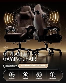 GTPLAYER Gaming Chair, Computer Chair with Footrest and Bluetooth Speakers, High Back Ergonomic Gaming Chair, Reclining Gaming Chair with Linkage Armrests for Adults by GTRacing (Light Brown)