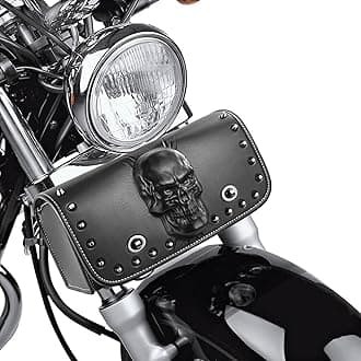 Universal Motorcycle 3D Skull Tool SaddleBags Front Fork Handlebar Bag PU Leather Sissybar Storage Pouch Compatible with Harley Dyna Scooter Softail Sportster Road King Kawasaki Suzuki
