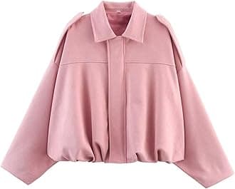 Xunger Women's Faux Suede Bomber Jacket Spring Lapel Pilot Coat Casual Oversized Long Sleeves Trendy Streetwear Outerwear
