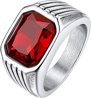 Chunky Signet Ring for Men, Stainless Steel/Black Ring Synthetic Gemstone Band Ring Biker Ring for Men, Thumb Pinky Ring Mens Fashion Ring Jewelry Size 7-14, Gift Package