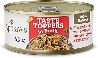 Taste Toppers, Grain-Free Dog Food Topper, Limited Ingredient, Chicken & Beef Liver with Pumpkin, Carrots & Peas in Broth (12 x 5.5oz Cans)