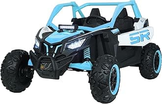 24V 7AH 2 Seater Power Wheels for Big Kids, 25" 4WD Largre Kids' Electric Vehicles with Remote Control for Girls & Boys, UTV Ride On Car for Kids, EVA Tires, Spring Absorbers, Blue