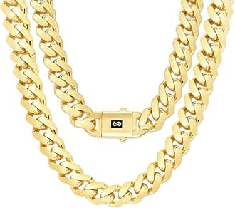 Nuragold 10k Real Yellow Gold Royal Monaco 20mm Miami Cuban Link Necklace (24"-30") Italian Jewelry for Men
