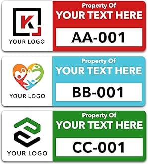 Custom Asset Tags (Upload Your Logo) - Asset Labels with Sequential Numbers - 2” x 0.7” (50-5000 Labels)