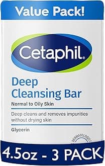 Cetaphil Bar Soap, Deep Cleansing Face and Body Bar, Pack of 3, For Dry to Normal, Sensitive Skin, Soap Free, Hypoallergenic, Paraben Free, Fragrance Free, Removes Makeup, Dirt and Oil