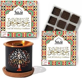 Oud Al Khaleeji Bakhoor Set عود بخور و مبخرشمعدان by Dukhni | 2 x 9 Piece Each & Tree Bakhoor Burner | Arabic Bakhoor Incense | Deep Oud Blend | Perfect for Prayer Time | to Relax & Meditate…