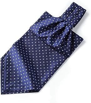 Men's Polka Dot Jacquard Woven Self Cravat Tie Ascot One Size Navy Blue/Silver
