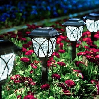GIGALUMI Plastic Solar Lights Outdoor Waterproof, 6 Pack LED Solar Garden Lights, Solar Lights For Outside, Garden Decor For Yard, Patio, Landscape, Planter, Walkway (Cold White)