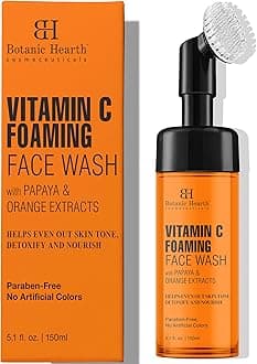 Botanic Hearth Vitamin C Foaming Face Wash with Papaya & Orange | Extracts Built-In Silicone Brush | Cleansing & Glowing Skin | Paraben & Sulphate Free | Face Cleanser for Women & Men | 5.1 fl oz