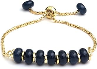 Gempires Sapphire Bolo Bracelet, Blue Bead Bracelets for Women, Sapphire Jewellery, 14k Gold Plated Slider Chain, 6 to 8-inch Adjustable Bracelet, (Sapphire)
