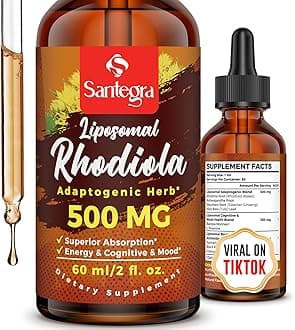 57,000 MG Liposomal Active Rhodiola Rosea Supplement with Ashwagandha, Liquid for High Absorption, Rhodiola Rosea Root Extract Tincture for Energy, Stress, Mood, Vegan, Sugar & Gluten-Free, 60 ml