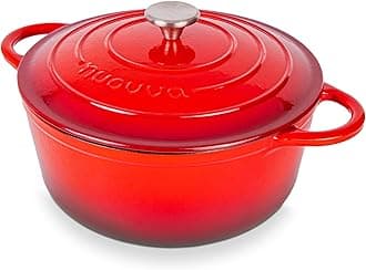 Enamelled Cast Iron Dutch Oven Pot with Lid – 6.4 Quart Non Stick Casserole Pot – Heavy Duty & Oven Safe up to 500° F for Bread Baking, Braising, Stews, Roasting – 28cm Red