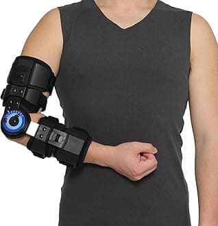 Orthomen Hinged ROM Elbow Brace Stabilizer, Adjustable Post OP Arm Support Splint for Surgery Recovery, Fracture & Dislocation, 10°-15° Incremental Control, Universal Fit Men and Women (Right)