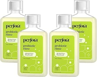 Perfora Lemon Mint Mouthwash, 300ml X 4 | Alcohol-Free Mouth Wash Liquid With Probiotics, Hyaluronic Acid, & Vitamin C | Freshens Breath & Removes Germs | No Artificial Flavor |Mouthwash For Oral Care