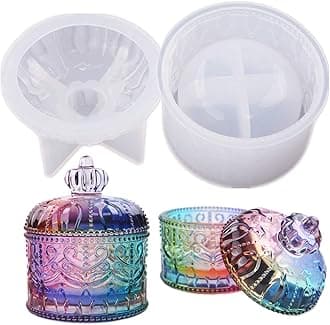 Vintage Jar Resin Mold with Lid Silicone Storage Box Mould for Epoxy Casting DIY Resin Crafts Kits Rustic Bottle Display Jewelry Trinket Container Candle Holder Home Decor Organizer Gift