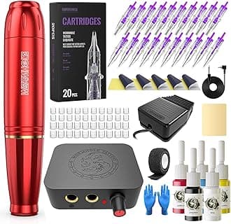 Wormhole Tattoo Tattoo Gun Kit Cartridge Tattoo Machine Kit Tattoo Pen Kit for Beginners Rotary Tattoo Machine Kit Professional Complete Tattoo Kit Tattoo Supplies WTK070-B