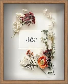 FrameWorks 16" x 20" Original Golden Oak Wooden Shadow Box Frame – Soft Felt Back, Tempered Glass, and Included Elegant White Ball Push Pins