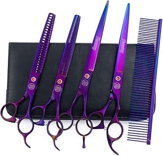 Moontay Professional Dog Grooming Scissors Set, 7 Inch/8 Inch Pet Scissors - Curved and Thinning Shears with Grooming Comb