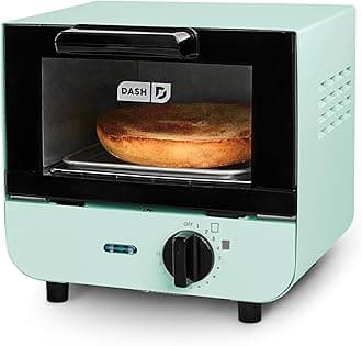 Mini Toaster Oven - Sleek & Stylish - For Creative Homemade Treats - Compact, Space-Saving Design - adjustable temperature dial - Removable Baking Tray - Aqua