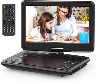12.5” Portable DVD Player with 10.5” Large HD Screen, 4-6 Hours Rechargeable Battery, Dual Speakers, Region Free, Remote Control, Support Multiple Disc Formats Sync TV, USB/SD, Black