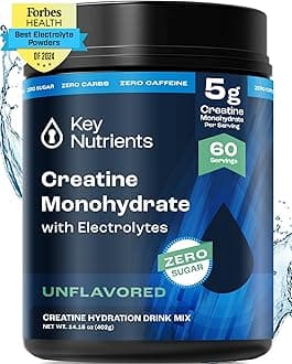 KEY NUTRIENTS Creatine Monohydrate Powder + Electrolytes, 5000mg Creatine Powder, Micronized Creatine Monohydrate, Creapure Creatine - 60 Servings, Made in USA
