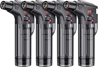 Plastic Torch Lighters, 4 Pack, Butane Refillable Jet Flame Torch Lighter, Windproof, Safe, Multi Utility Lighter For Candles, Fireplaces, Campfires, Grill (Wihtout Butane)