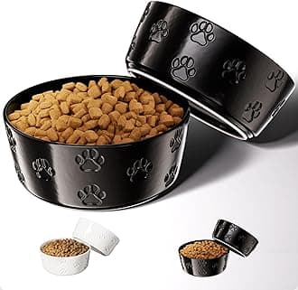Ceramic Dog Bowl Set of 2 with Anti-Skid Base - 7.5" Wide x 3" Tall Ceramic Dog Bowls for Large Dogs - 6 Cup Capacity Food and Water Bowls for Dogs - Rubber Bottom Pet Bowl Set of 2 for Large Pets