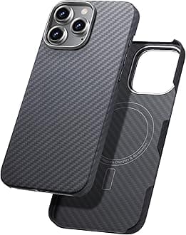 Aramid Fiber Case for iPhone 16 Pro Max, Compatible with Magnet, Slim & Light, Case-Less Touch Feeling, Black/Grey (Twill)