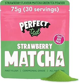 PerfectTed Berry Matcha Powder, Ceremonial Grade Japanese, Perfect for Lattes, Smoothies & Baking | with L-Theanine | Natural Flavour | Antioxidants | Vegan (75g, Strawberry)