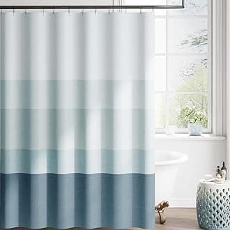 jinchan Extra Long Ombre Ocean Blue Striped Shower Curtain Waterproof Fabric Shower Curtains for Bathroom Nautical Gradual Color Minimalist Modern Neutral with 12 Hooks 70x84 inches