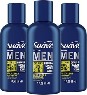 Suave Men Body Wash 3-in-1 Citrus Rush – Travel-Size Shampoo, Conditioner & Soap All-in-One Formula with Keratin for Healthy Hair & Skin, 3 Oz Ea (Pack of 3)