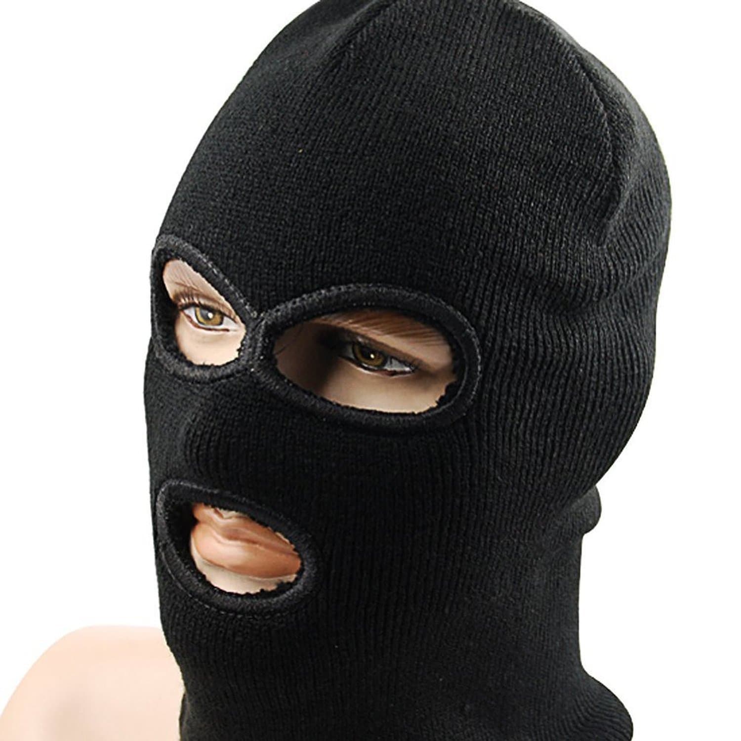 Topluck Outdoor Multi-function Wind Resist Lightweight Black Balaclava Three Hole Neck Full Face Mask Ski Warmer Neck Face Mask Hat CS Hat