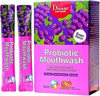 DISAAR BEAUTY Probiotic Mouthwash Removes Tooth Stains Soft Cool Mouth Feeling Protect Clean Deodorant Teeth 0.11fl.oz X 20pcs (Grape - Repair Gums & Fresh Breath & Prevent Decay)