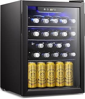 16 Bottle Wine Cooler/Cabinet Beverage Refrigerator Small Mini Wine Cellar Beer Soda Clear Glass Door Bar Fridge Quiet Operation Compressor Adjust Temp Control Freestanding, 2.4 Cu. ft