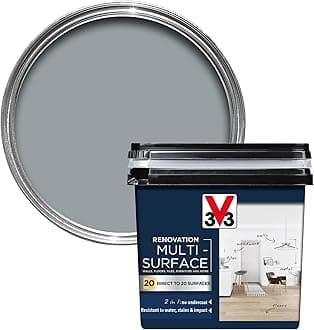 V33 Renovation Multi-Surface Paint Pebble Grey 750ml | Direct To 20 Surfaces Including Wood, Tiles & Metal | Resistance to Water, Stains & Impact | High Coverage | Washable | Easy Maintenance