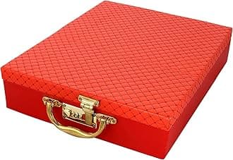 Kuber Industries 5 Rod Wooden Bangle Box|Pearl Studded Design Removable Rod Bridal Organizer With Mirror & Number Lock System (Orange)