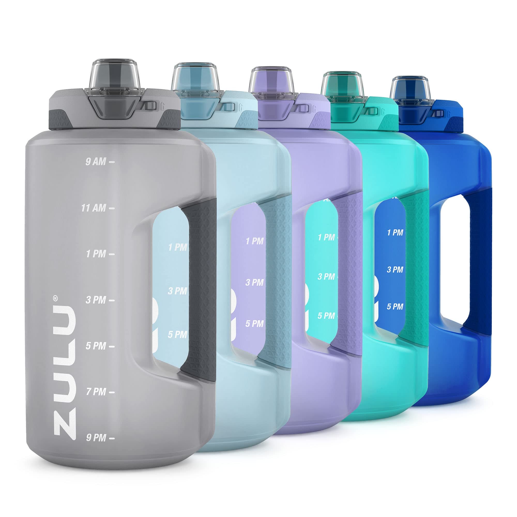 ZULU Goals 64oz Half Gallon Plastic Water Bottle with Straw and Time Marker | Large Reusable Jug with Handle and Leak Proof Lid for All Day Hydration, Gym and Outdoors, Gift Ready, Grey
