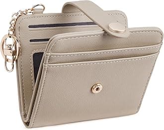 POIUGOYA Slim Wallet for Women,RFID Blocking Bifold Credit Card Holder with Zipper Coin Pocket,ID Window,Keychain, 2A-PU Leather-Light Khaki, classic, Classic