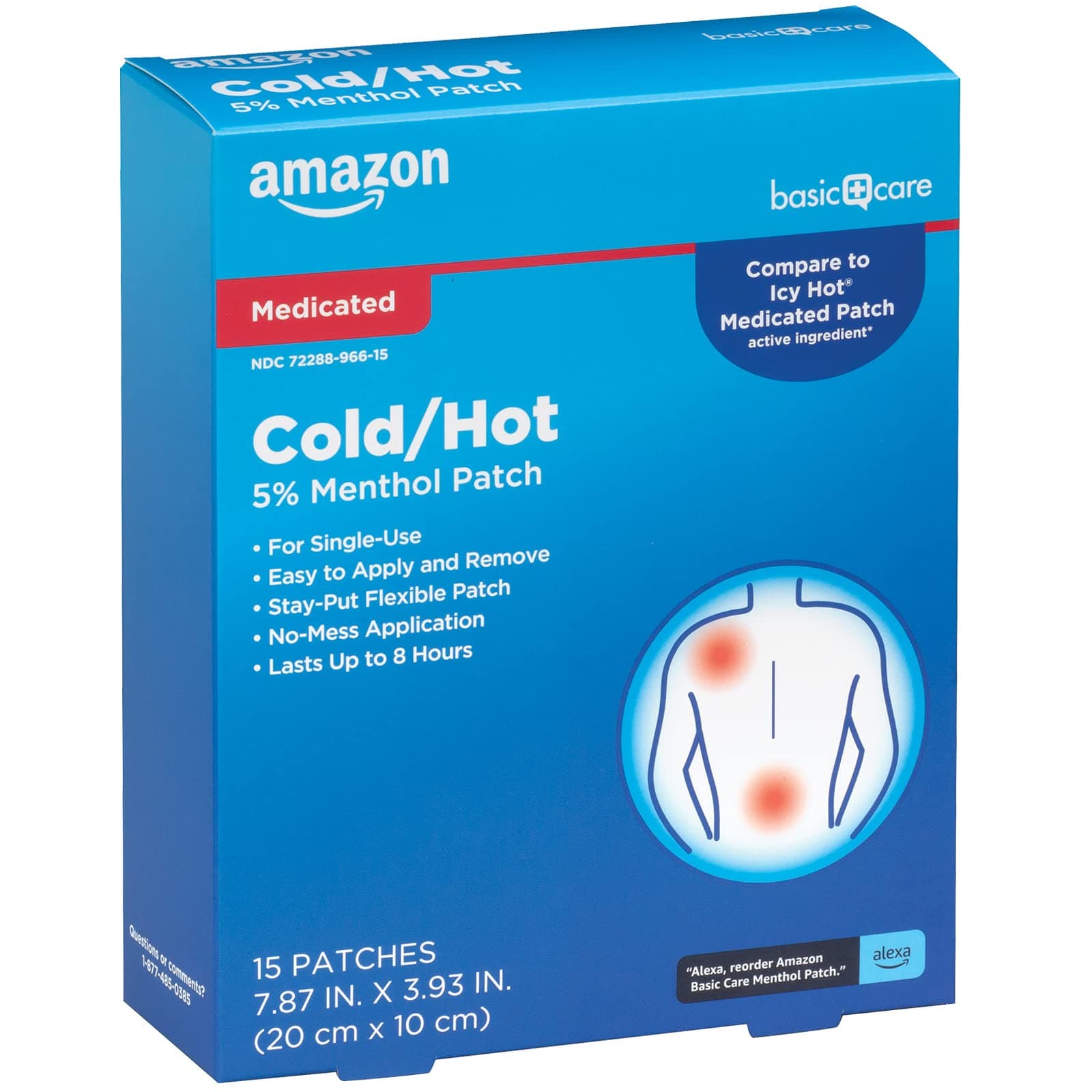 Maximum Strength Pain Relieving Medicated Cold Hot 5% Menthol Patch for Muscle and Joint Pain Relief, 7.87" x 3.93", 15-Count Box (Previously HealthWise)